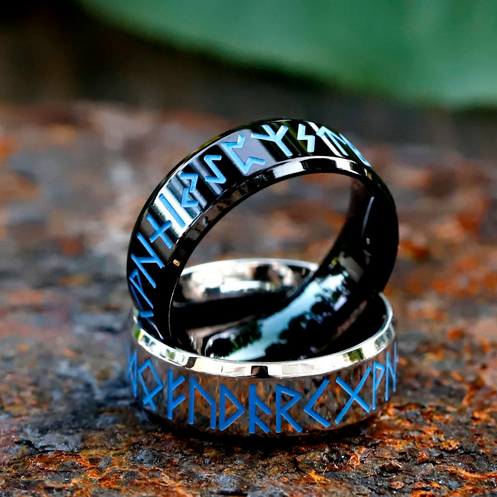 Viking Blue Rune Amulet Ring — Stainless Steel