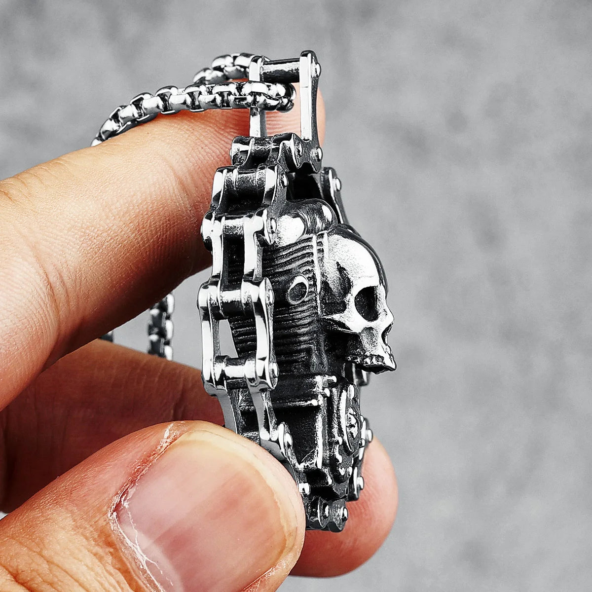 Retro Skull Engine Necklace Chain Machine 316L Stainless Steel Men Skeleton Pendant Rock Punk for Male Biker Rider