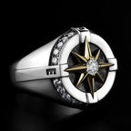 Eight Pointed Star Compass Ring — Adjustable Open, CZ Accent
