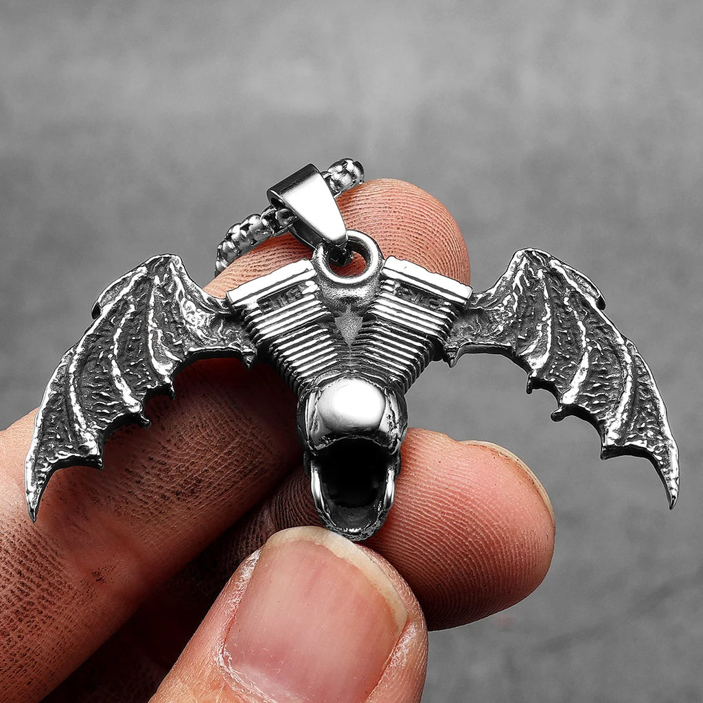 Skull Gothic Wings Pendant Necklace Stainless Steel