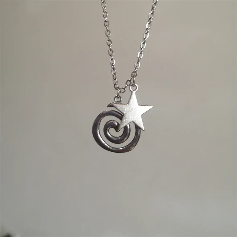 Spiral Vortex Pentagram Pendant — Silver
