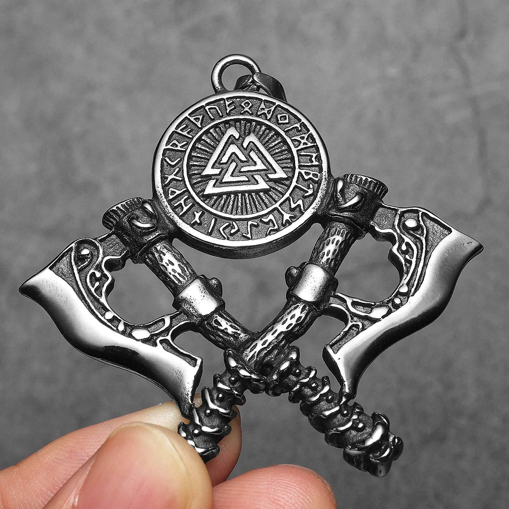 Viking Double Battle Axe Men Necklaces Stainless Steel Pendant Chain Women Punk Fashion Jewelry Accessories Gifts