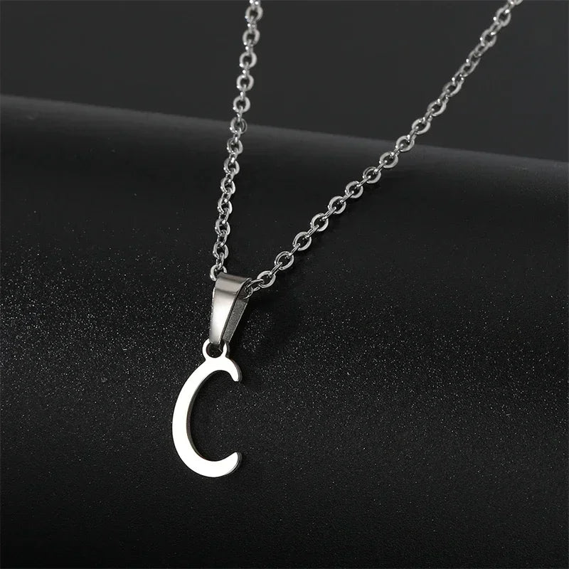 Vintage Initial Letter Pendant Necklace for Women Simple Stainless Steel Letter Glossy Clavicle Chain Choker Necklaces Jewelry