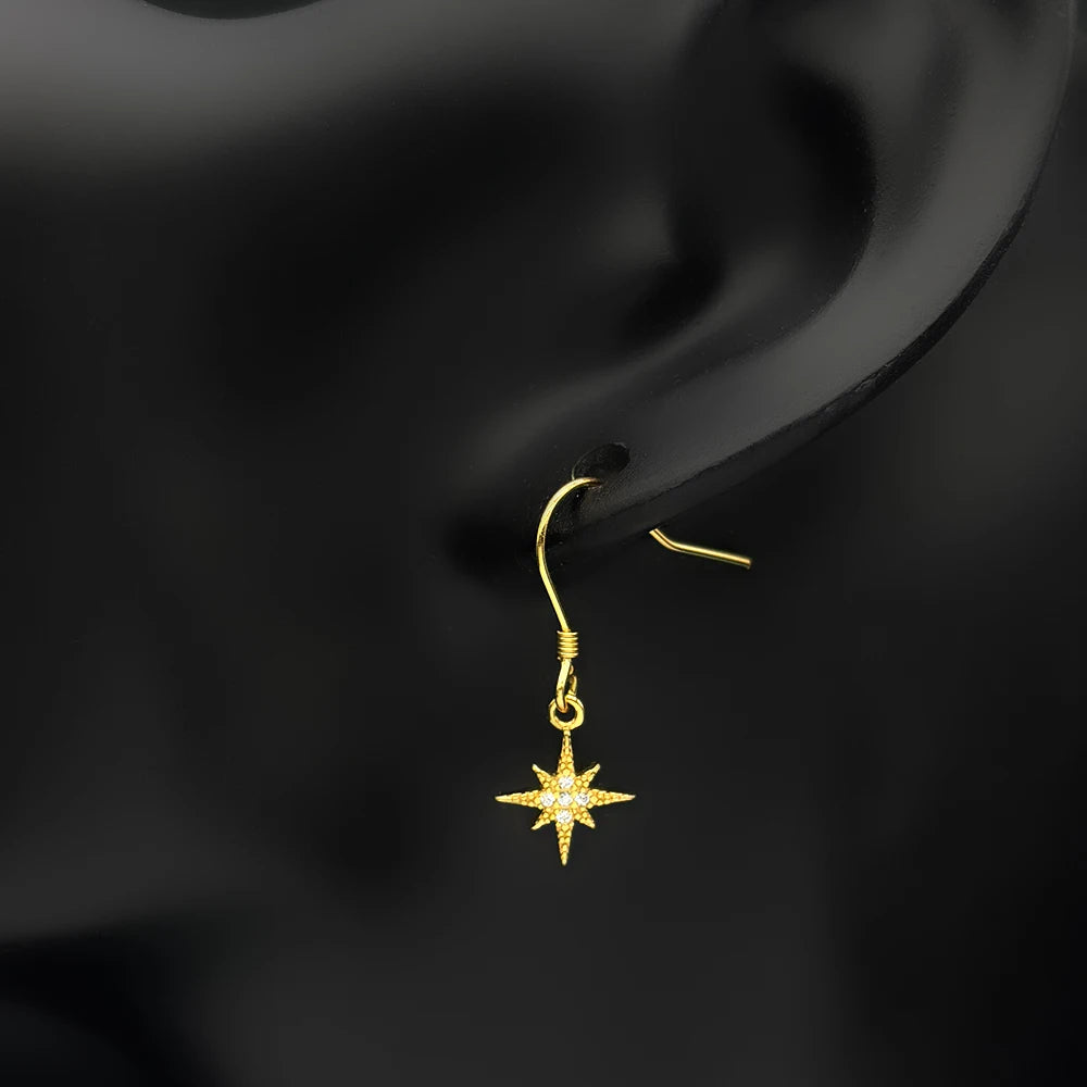 Star Two-Tone Earrings Sterling Zircons Octagram