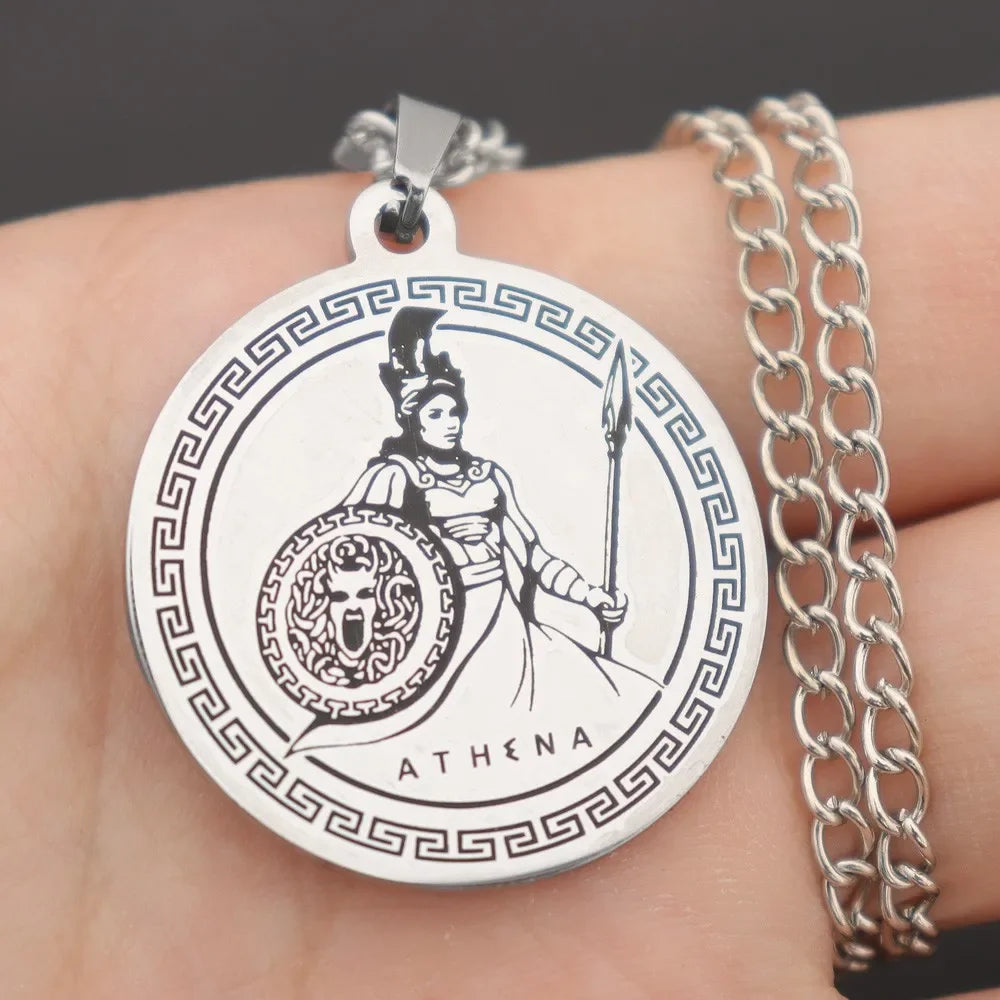 Athena Medusa Shield Pendant — Stainless Steel