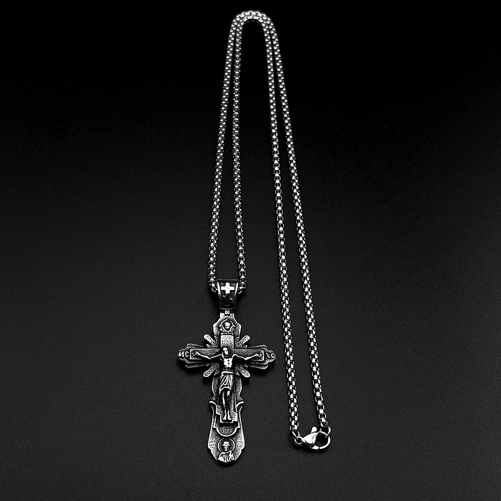 Orthodox Jesus Crucifix Pendant — Silver