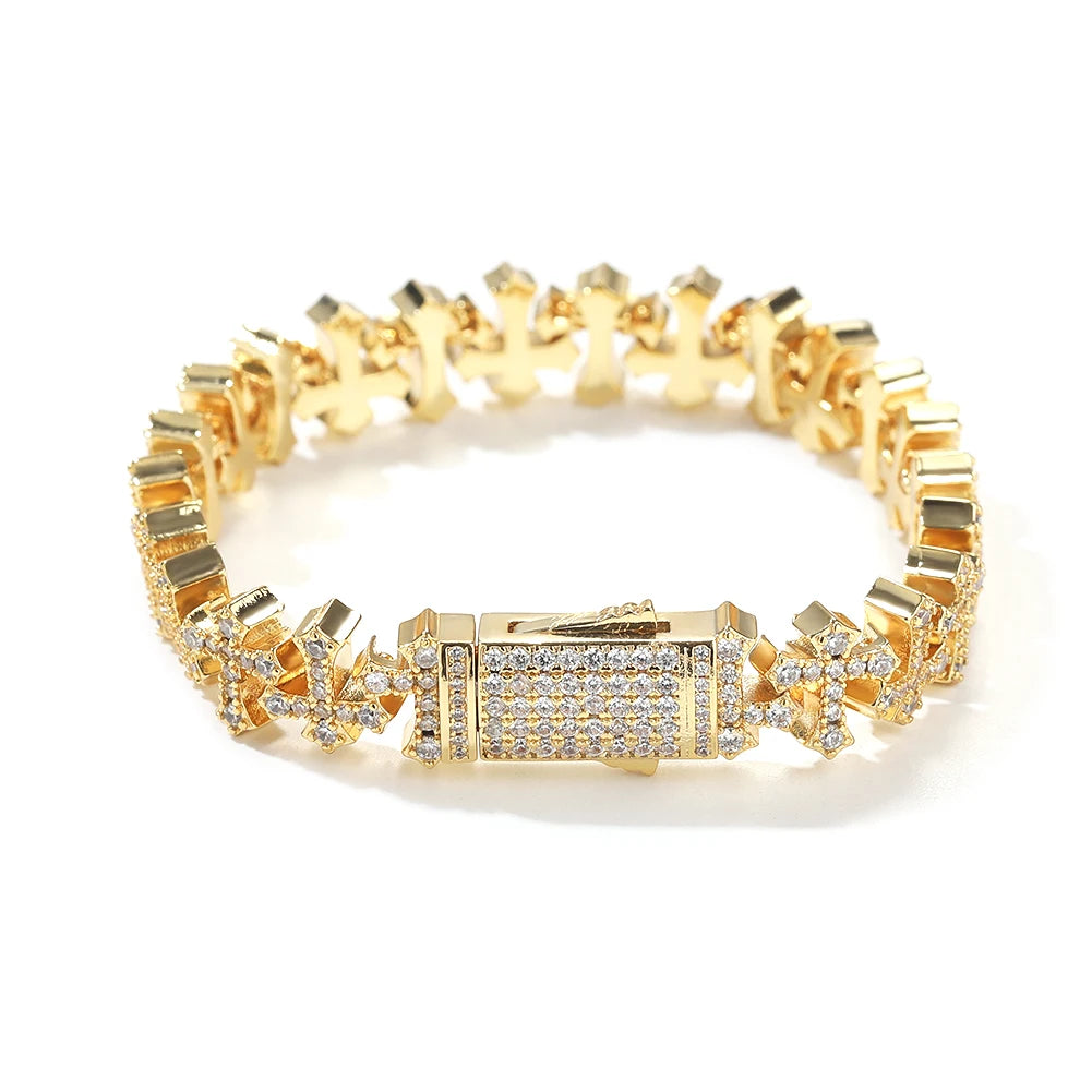 Uwin 11.5mm Cross Link Chain Bracelet For Women Men Iced Out Cubic Zirconia Cross Cuff Bracelet Anklet Hiphop Jewelry