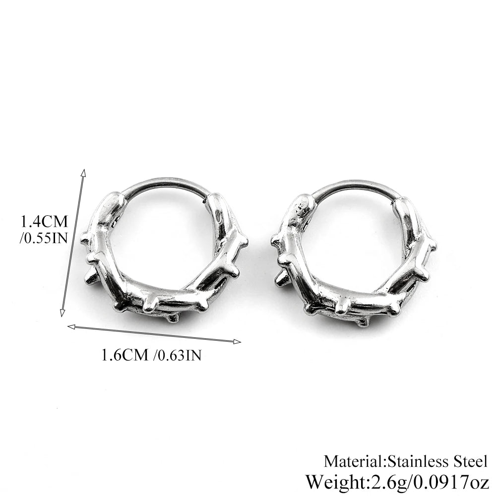 Gothic Punk Barbed Wire Spike Hoop Earrings Stainless Steel Huggie Hoops Street Ear Jewelry Emo Alt Teens Men Piercing