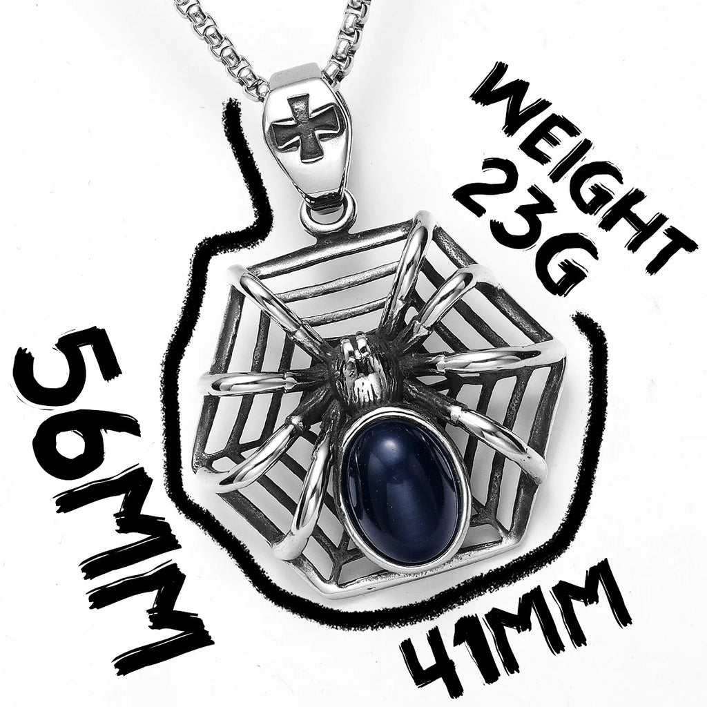 Spider Silk Gemstone Men Necklaces With Pendant Stainless Steel Jewelry For Male Women Punk Hip Hop Accessories Gifts