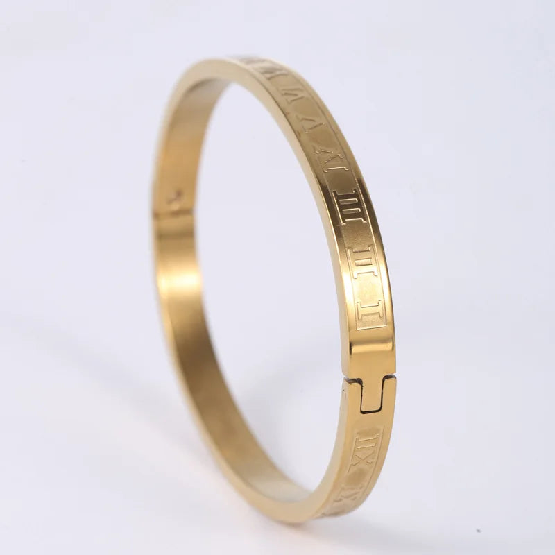 Roman Numeral Charm Bangle — Stainless Steel
