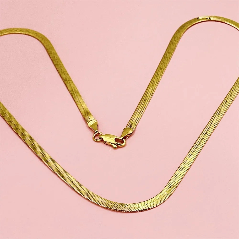 Lihong Luxury 925 Sterling Silver Gold Plated 4MM Snake Bone Necklace, Unisex Engagement Accessories Jewelry 40-60CM