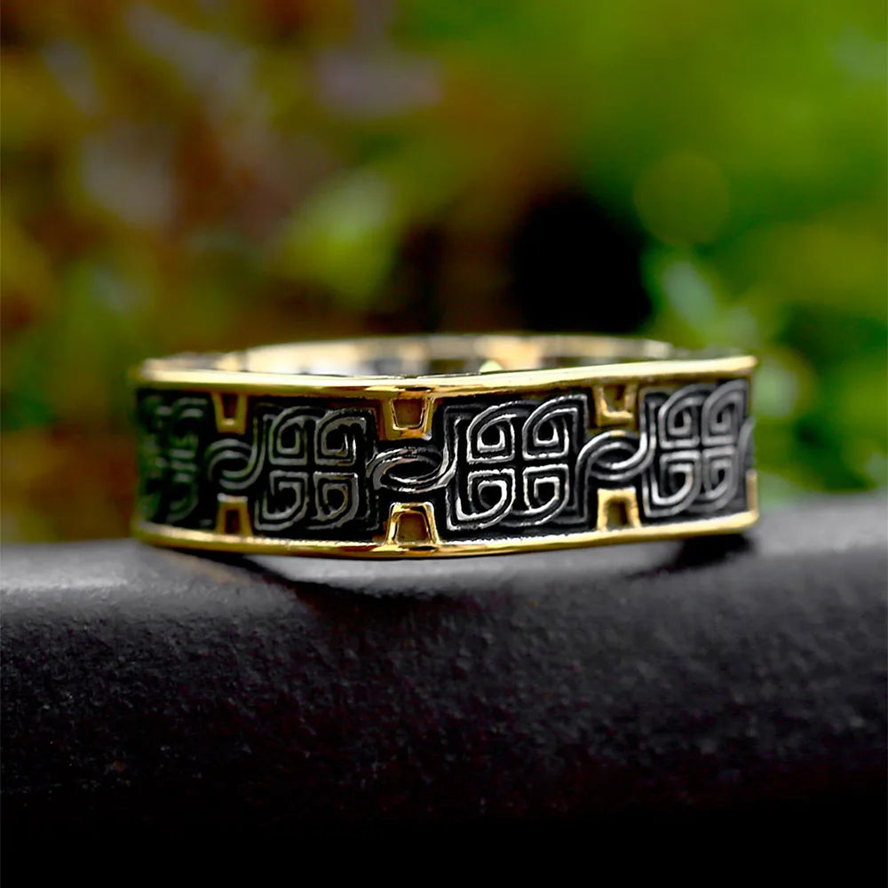 Viking Steel Ring Vintage Square Embossed Pattern