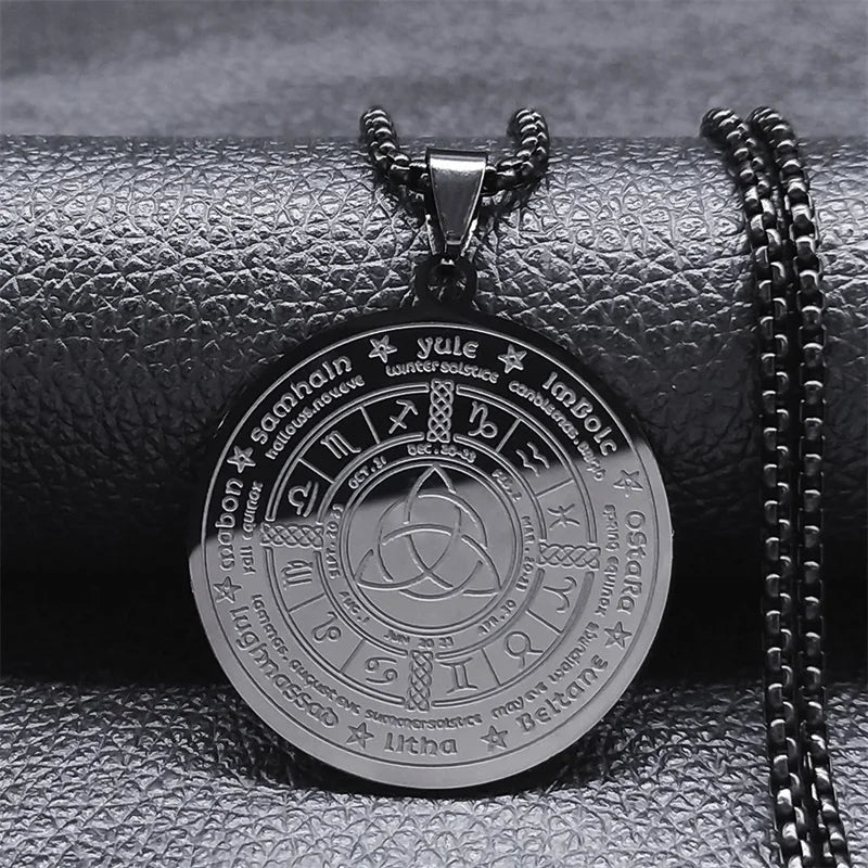 Witch Irish Knot Astrology Stainless Steel Necklace Women/Men Triquetra Pagan Wheel of the Year Necklaces Jewelry N3155S02