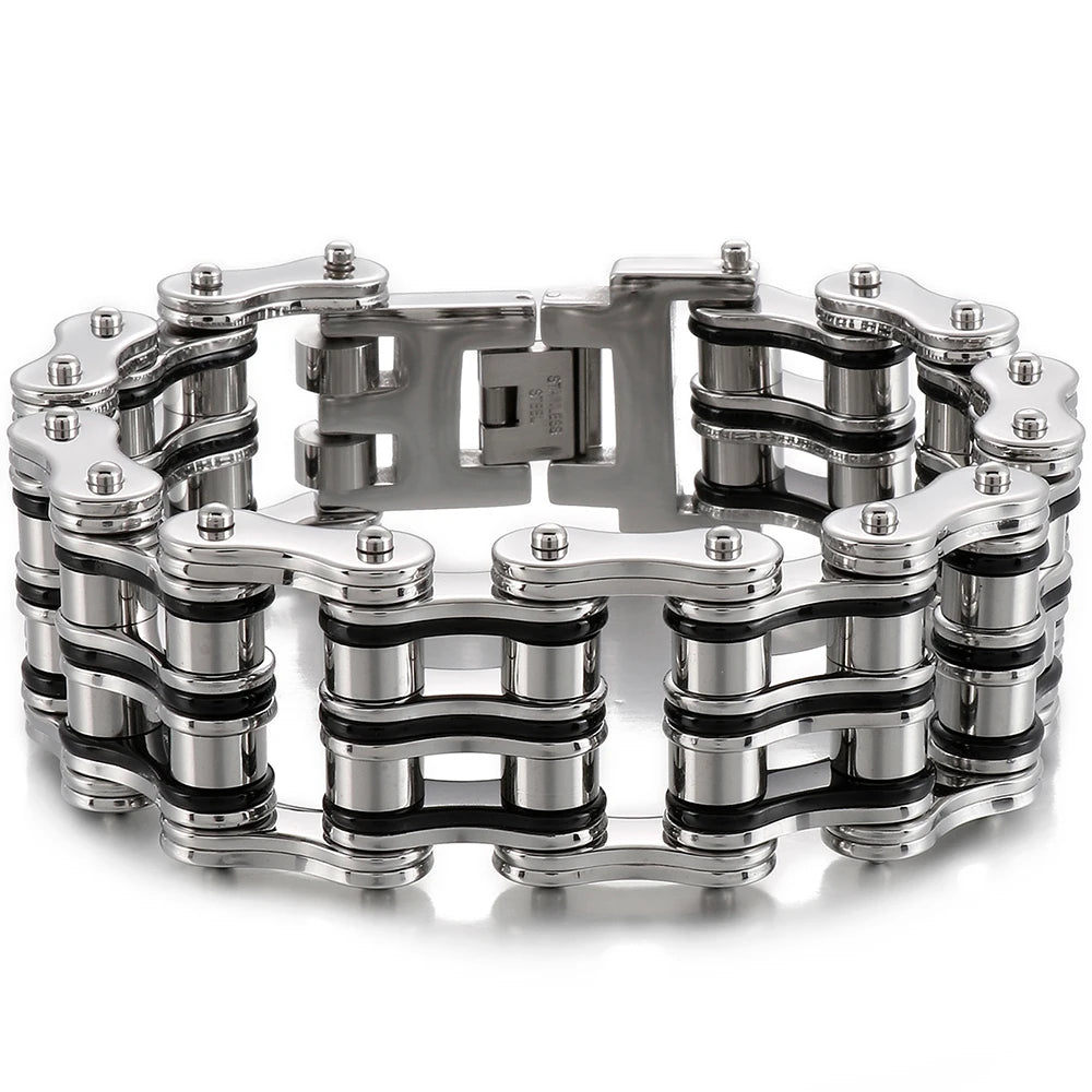 Stainless Steel Rock And Roll Rap Jewelry 24MM Width Motorcycle Chain Man Bracelet Hand Chain Accessories Wristband