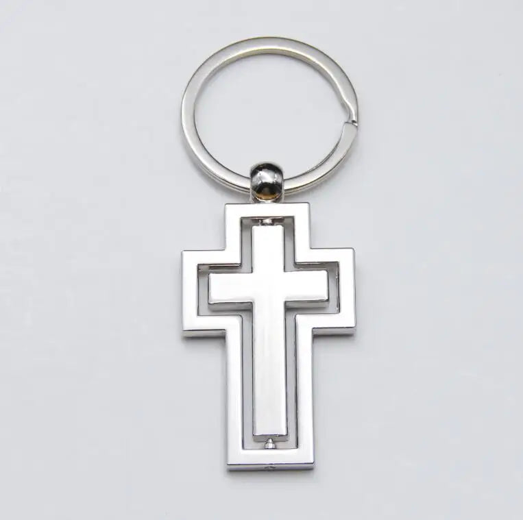 Religious gifts metal keychain New personality rotating cross Key Chain Car pendant activity by custom gift items K2401