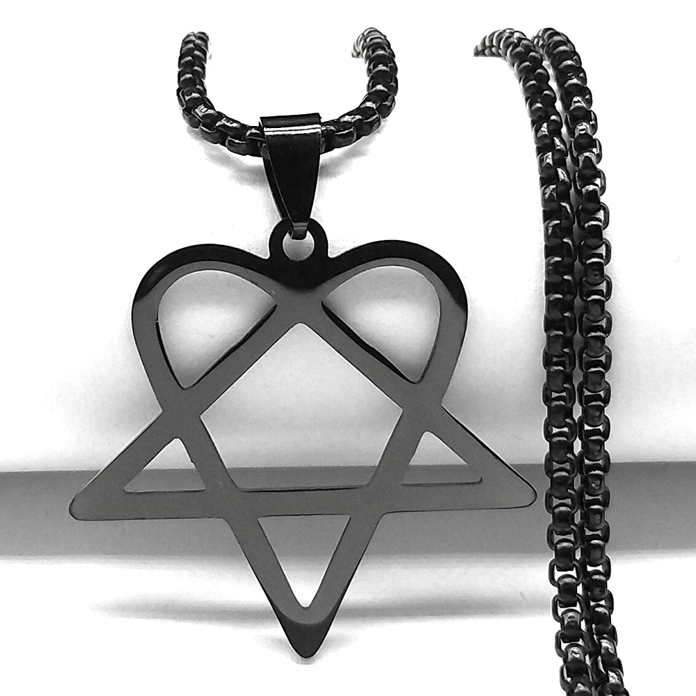 Hip Hop Rock Music Him Heartagram Star Heart Necklace for Women Men Stainless Steel Y2k Black Metal Band Goth Punk Chain Jewelry