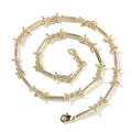 THE BLING KING 3mm Thin Iced Barbed Wire Necklace Micro Paved Cubic Zirconia Punk Twist Spiked Thorns Charm Link Chain Choker