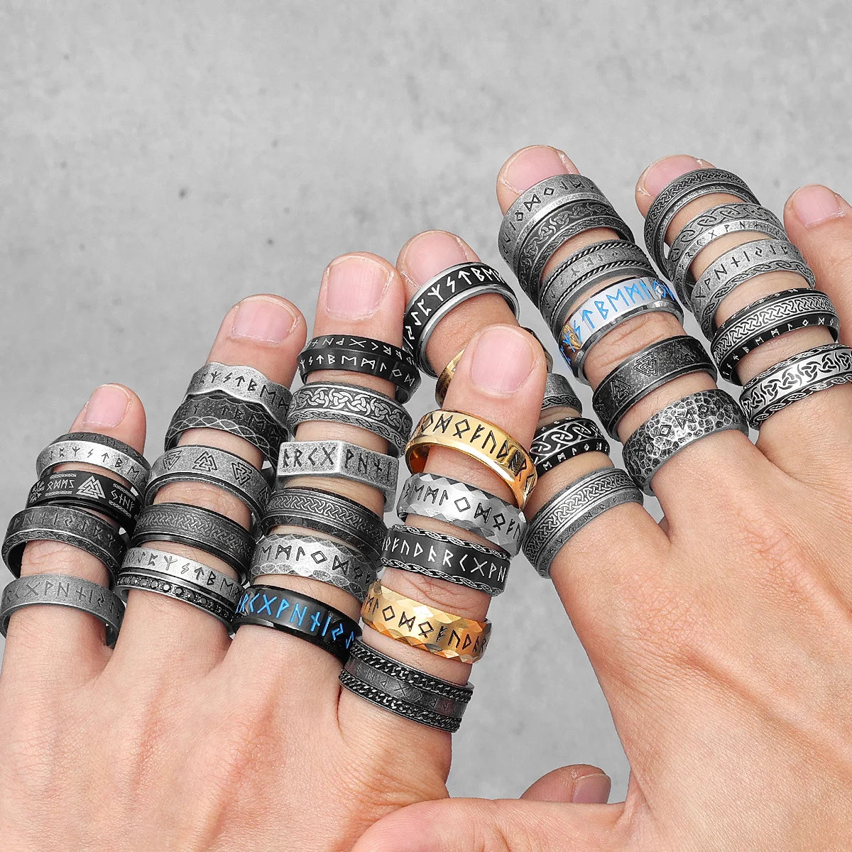 Vintage Nordic Viking Runes Celtic Knot Series Stainless Steel Womens Mens Rings Punk Biker Jewelry Creativity Gift