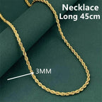 Luxury 925 Sterling Silver Gold Plated 3MM Twisted Rope Necklace for Women Men Accessories Jewelry 40-60CM