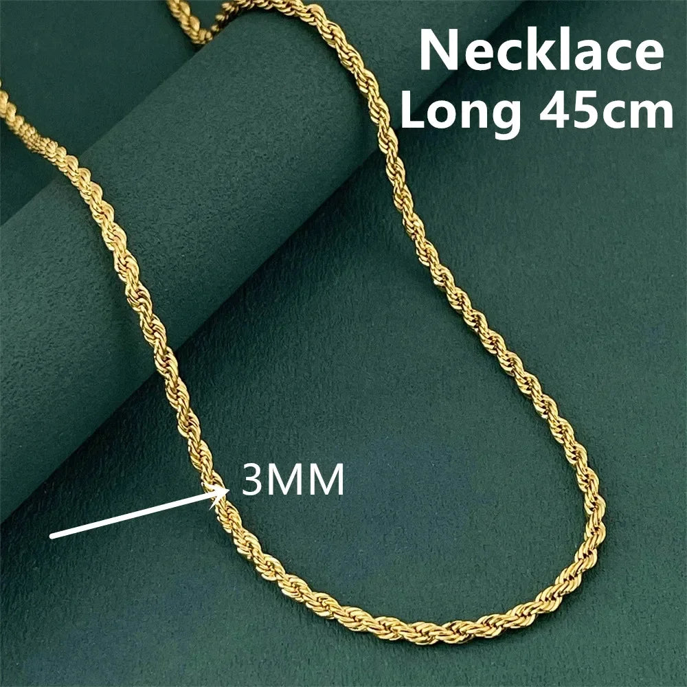 Luxury 925 Sterling Silver Gold Plated 3MM Twisted Rope Necklace for Women Men Accessories Jewelry 40-60CM