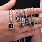 Initial Square Pendant Necklace — Stainless Steel