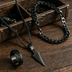 Black-Tone Cross Pendant Necklace Bracelet Ring Set for Men