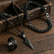 Black-Tone Cross Pendant Necklace Bracelet Ring Set for Men