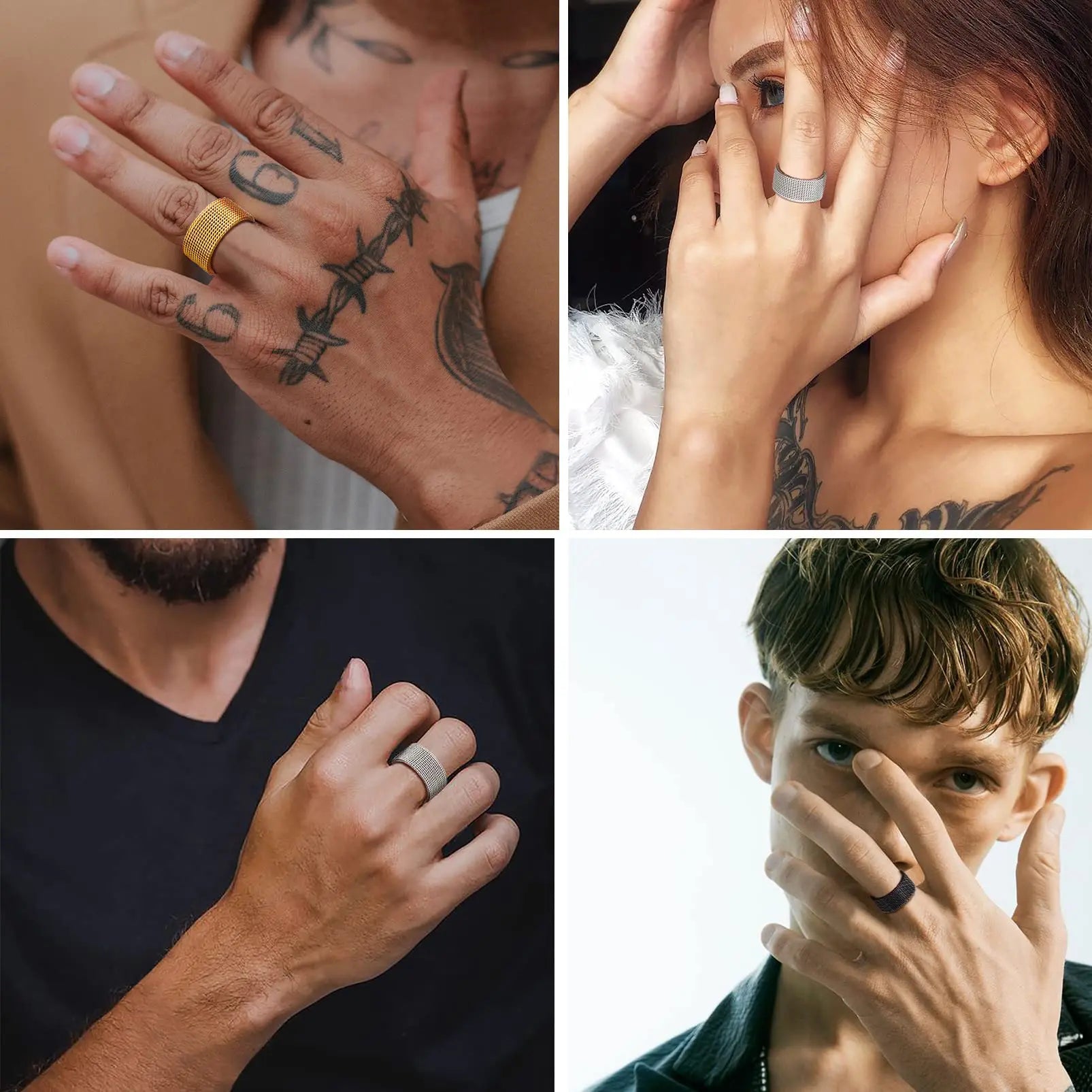 Fashion Elastic Mesh Chain Rings Titanium Stainless Steel Rings For Men Women Wedding Engagement Men Rings Punk Jewelry Gifts