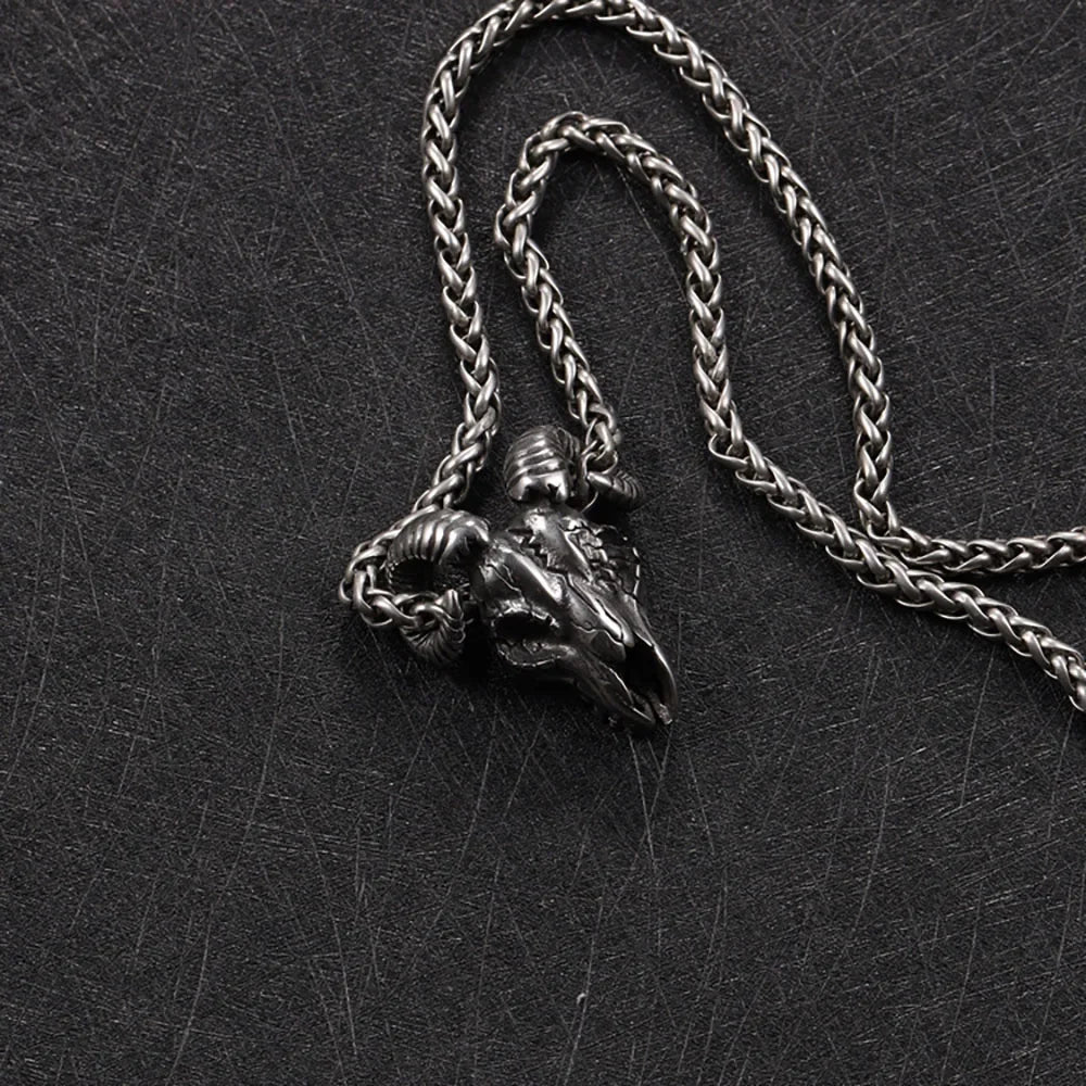 Vintage 316L Stainless Steel Goat Necklace Hanging Men Chain Street Hip Hop Style Gothic Skull Pendant Jewelry Accessories