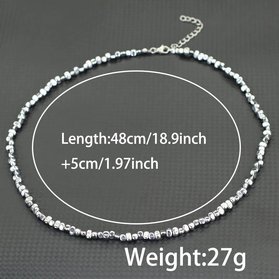 New Men Healing Necklace Irregular Hematite Stone Beads Energy Jewelry Short Collar Hiphop Neck Accessories Hombre