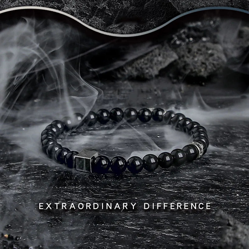 Block Volcanic Lava Stone Bracelet Men Black Classic Matte Obisidian Labradorite Bead Jewelry Women Birthday Gift for
