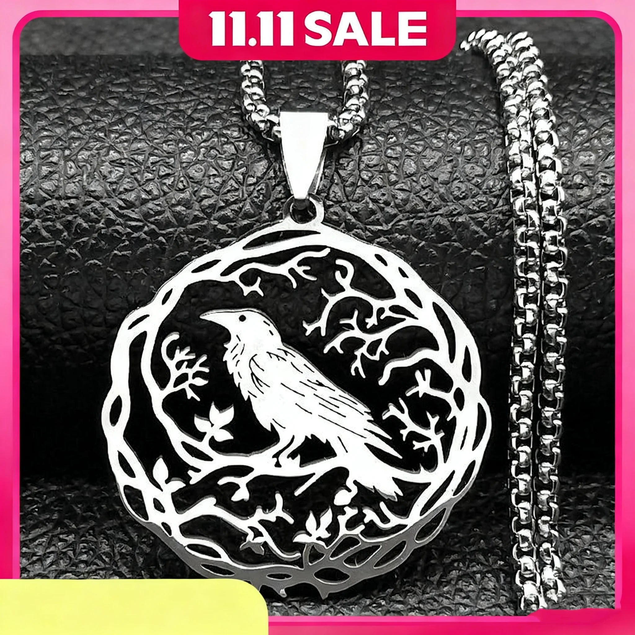 Gothic Raven Stainless Steel Pendant Necklace