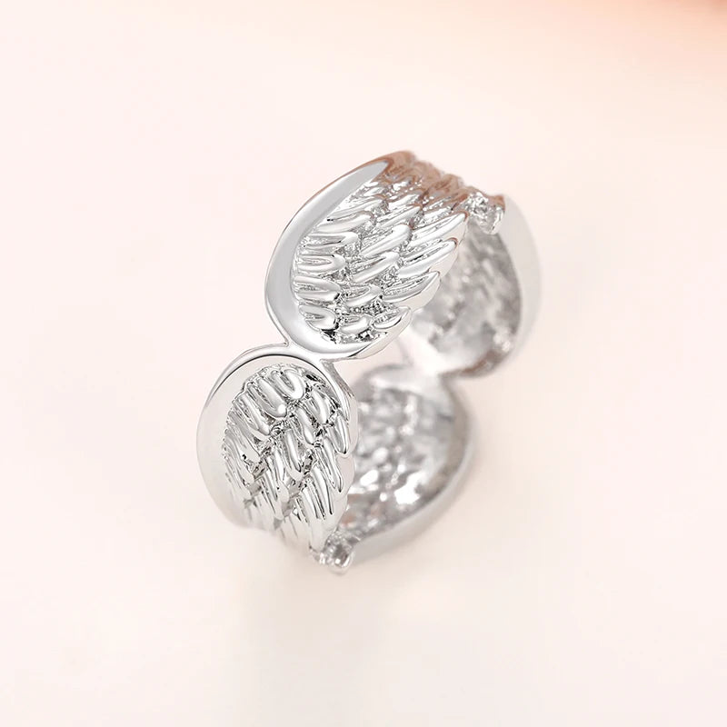 Angel Wing Feather Band Ring for Women — Silver-Tone