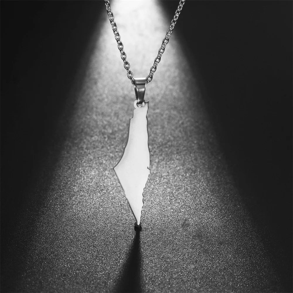 My Shape Palestine Arabic Pendant Necklaces for Women Men Country Geographic Charms Chain Choker Fashion Stainless Steel Jewelry