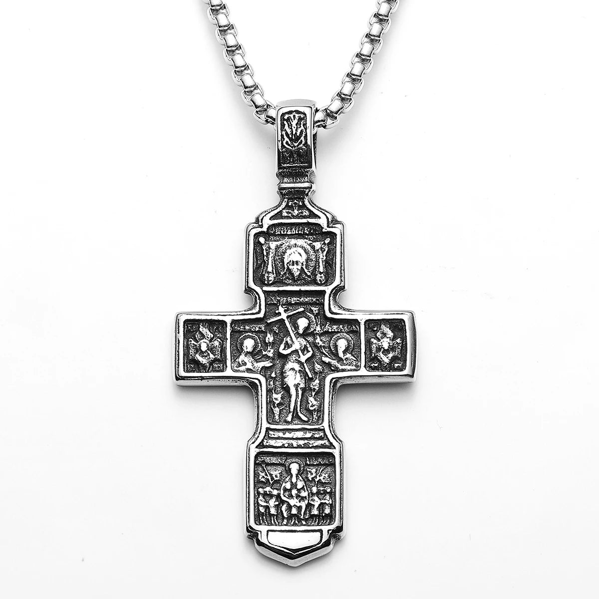 Cross Jesus Pendant Necklace Stainless Steel