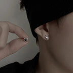 Black CZ Star Stud Earrings with Clear Crystal — Black-Tone