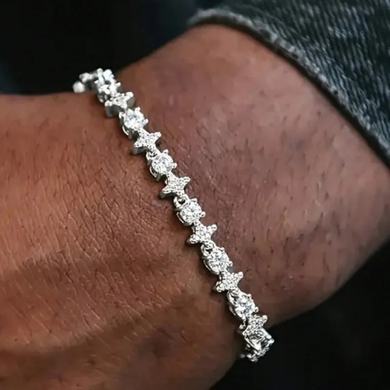 Round Stone Star CZ Bracelet — Stainless Steel
