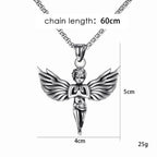 Silver Angel Wing Feather Pendant Necklace