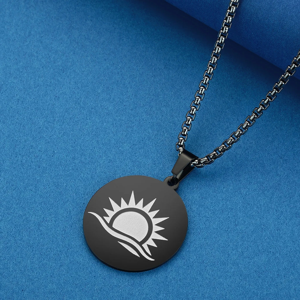 Viking Calendar Rune Medallion Pendant Necklace — Stainless Steel
