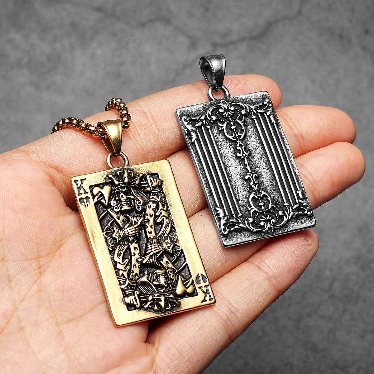 Poker Carving Pendant — Stainless Steel