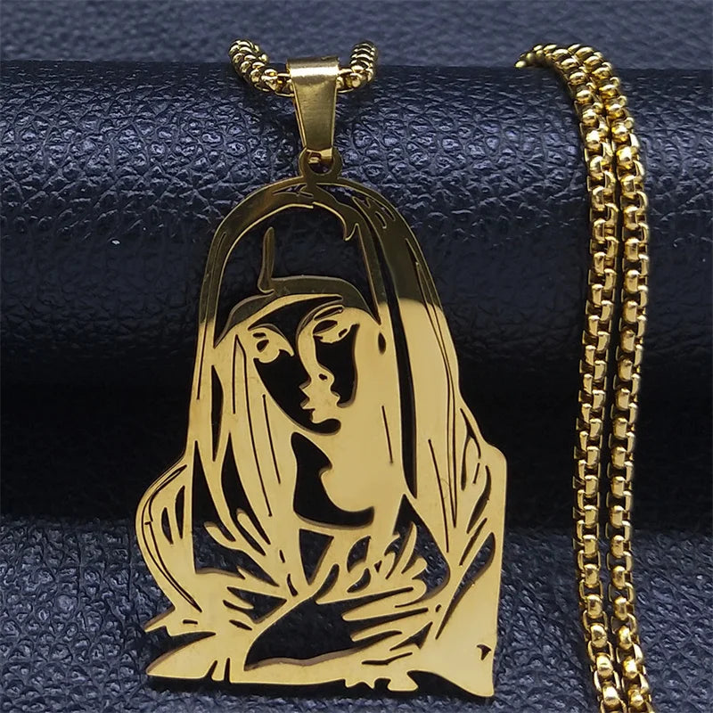 Jesus Cross & Virgin Mary Cutout Necklace — Stainless Steel
