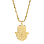 EUEAVAN Hamsa Hand Lotus Flower Pendant Necklace Stainless Steel Box Chain Fatima Yoga Hindu Necklaces Vintage Amulet Jewelry