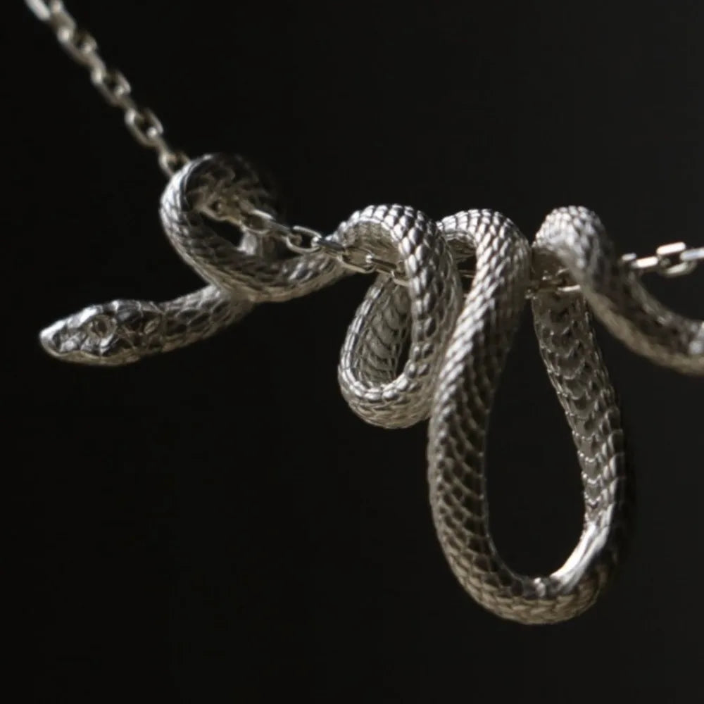 Punk Style Zodiac Snake Pendant Necklace Winding Unique Men Women Statement Snake Choker Gift Hiphop Retro Jewelry
