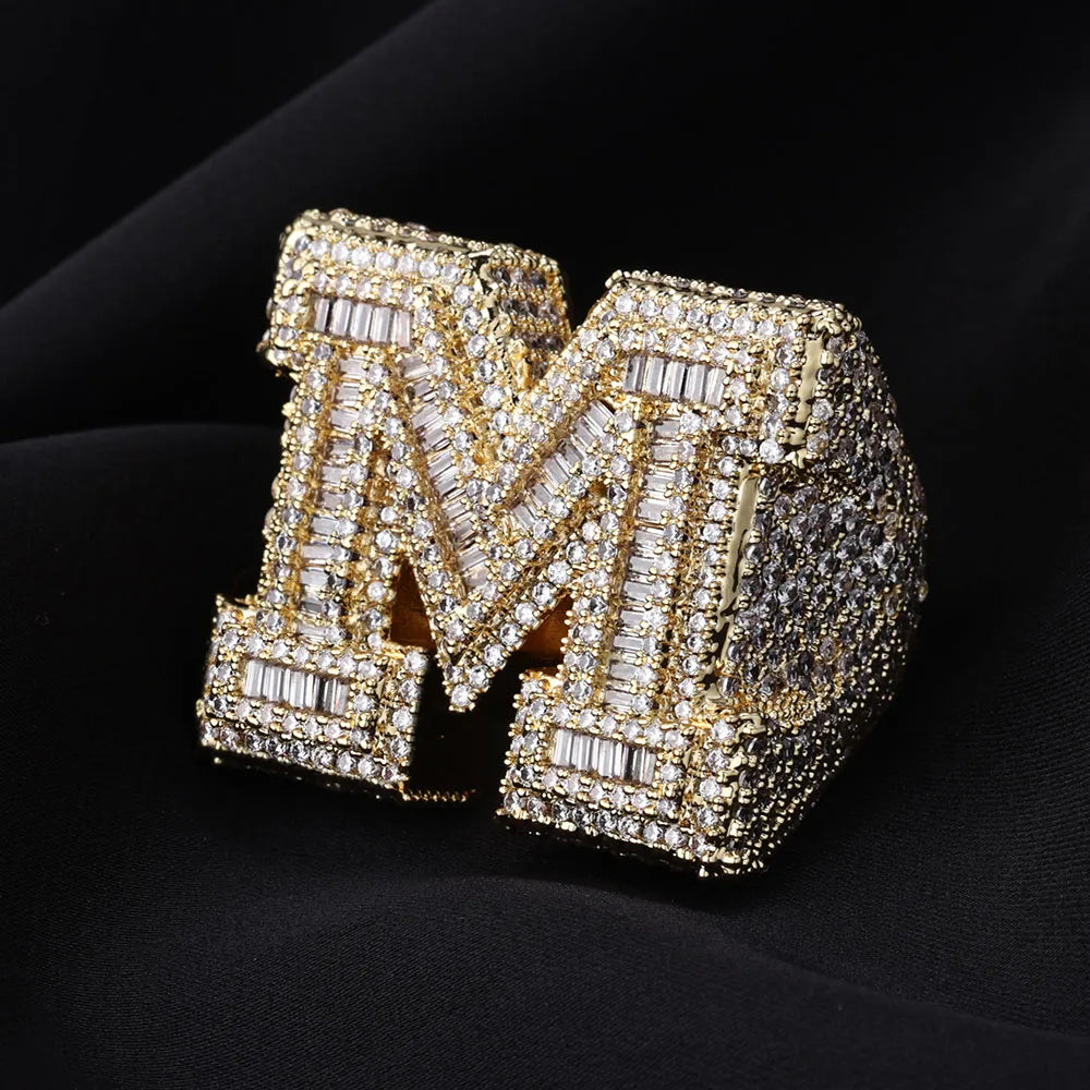 Iced Out M Letter Ring Stainless Steel Statement