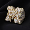 Iced Out M Letter Ring Stainless Steel Statement