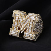 Iced Out M Letter Ring Stainless Steel Statement