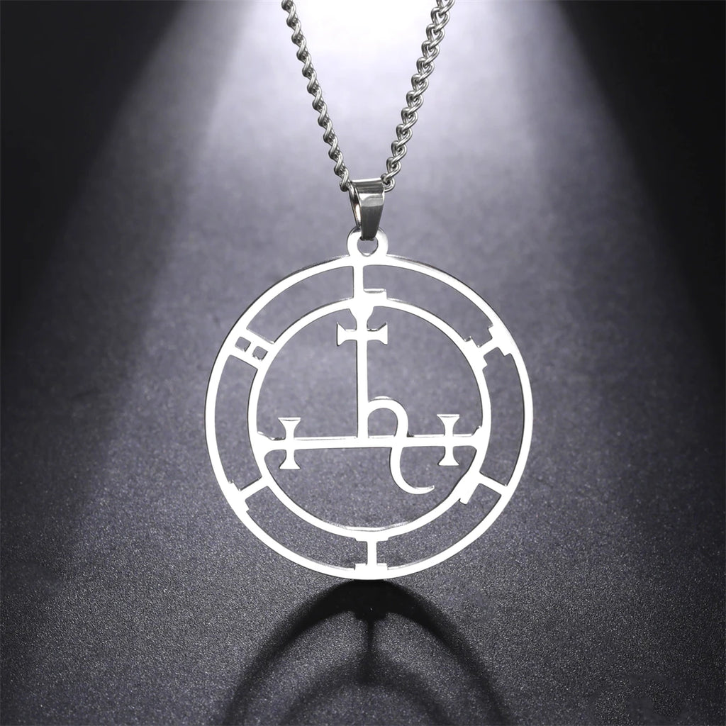 EUEAVAN Mythical Goddess Sigil of Lilith Necklaces Stainless Steel Demon Seal Marbas Pendant Necklace Solomon Amulet Jewelry