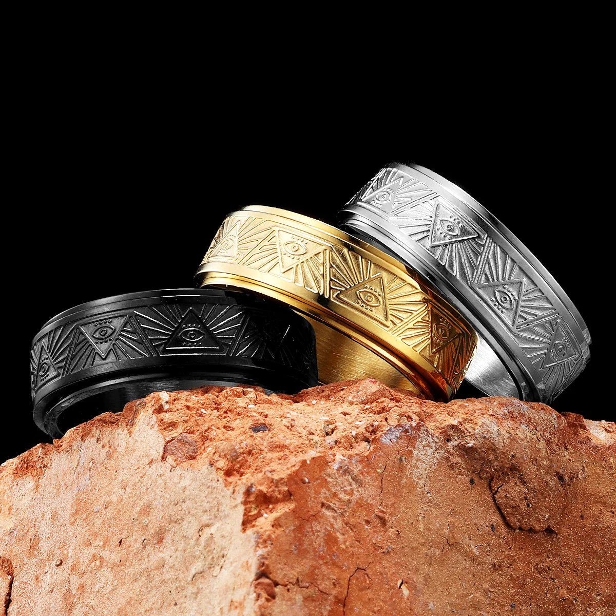 Illuminati Eye Spinner Ring — Stainless Steel