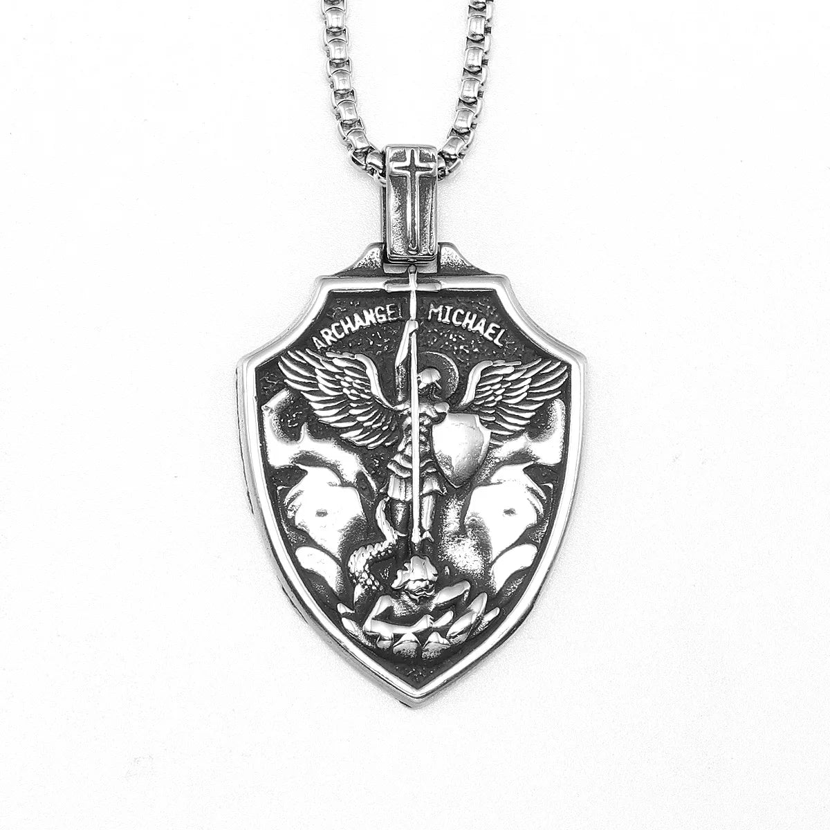 Archangel Michael Shield Pendant — Stainless Steel