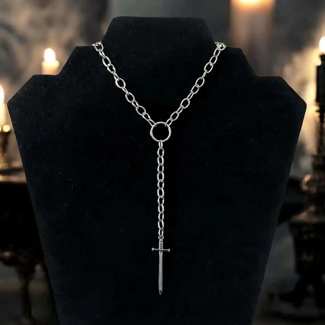 Vintage Sword Necklace,Gothic Jewelry,Punk Accessories,Medieval,O-ring,Design Sense,Rock,Y2k,Hippie,Sword Choker For Women Man